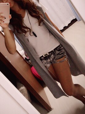 「AZUL by moussy（アズールバイマウジー）のｵｰｶﾞﾆｯｸｺｯﾄﾝVﾈｯｸ半袖PO（Tシャツ/カットソー）」を使った、miichunさん（レディース・165cm）の秋コーディネート