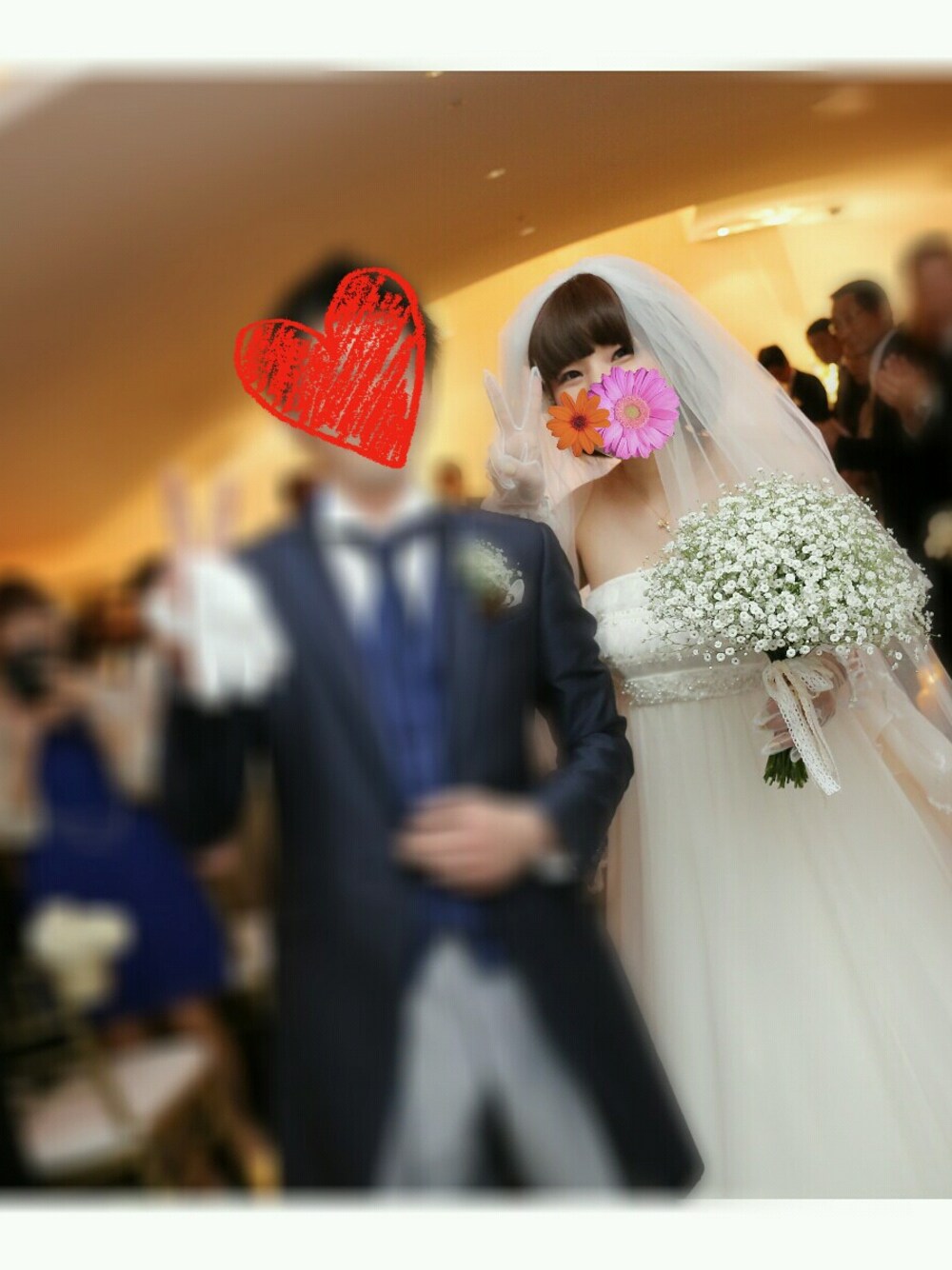 「結婚式、麦わら帽子、エンパイアドレス、ウェディングドレス、ブライダル、ウェディング、花嫁、ブーケ、カスミソウ」｜「no brandのアイテム（ワンピース/ドレス、ホワイト系）」を使った、manamekkoさん（レディース・157cm）の秋コーディネートの1枚目の写真