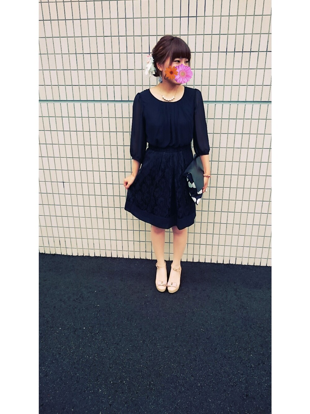 「パーティードレス」｜「ヘアアレンジのアイテム（その他、ブラウン系）」を使った、manamekkoさん（レディース・157cm）の秋コーディネートの1枚目の写真