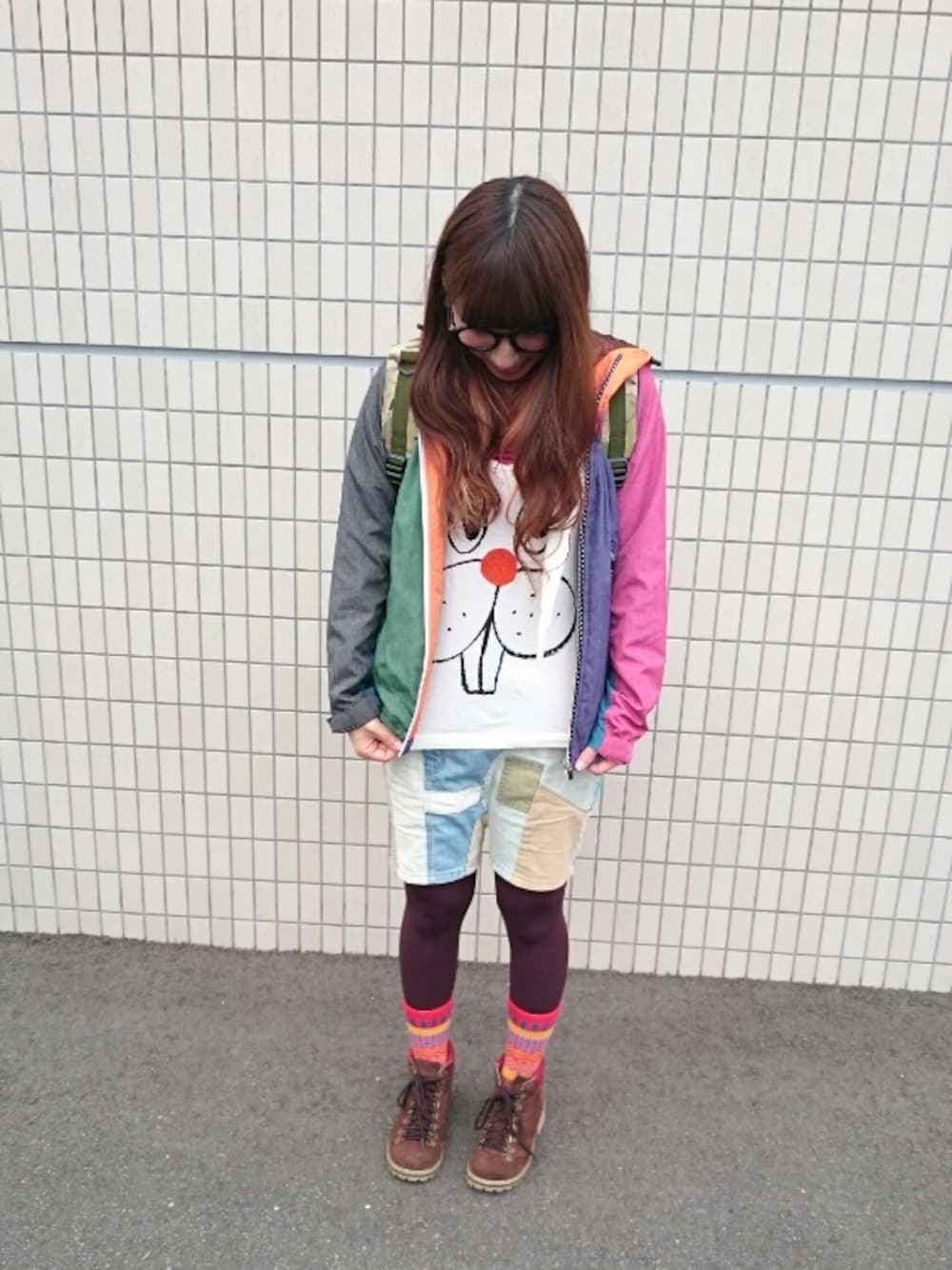「ne-net、登山、ハイキング、カジュアル」｜「Ne-netのS (P)うさぎT（Tシャツ/カットソー、ホワイト系）」を使った、manamekkoさん（レディース・157cm）の春コーディネートの1枚目の写真