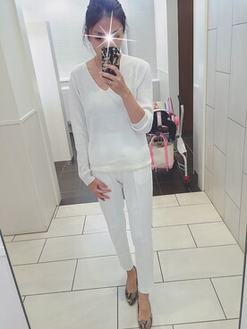 「しまむら（シマムラ）のアイテム（ニット/セーター、ホワイト系）」を使った、mayumayuさん（レディース）の春コーディネート