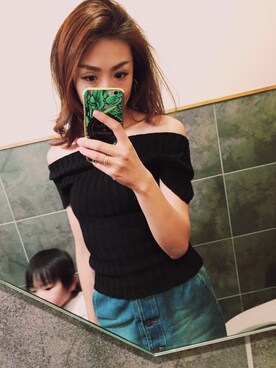 「OZOC（オゾック）のアイテム（ニット/セーター、ブラック系）」を使った、mayumayuさん（レディース）の夏コーディネート