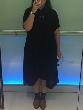 「MONKI（モンキ）のアイテム（シャツワンピース）」を使った、キャシーさん（レディース・160cm）の夏コーディネート