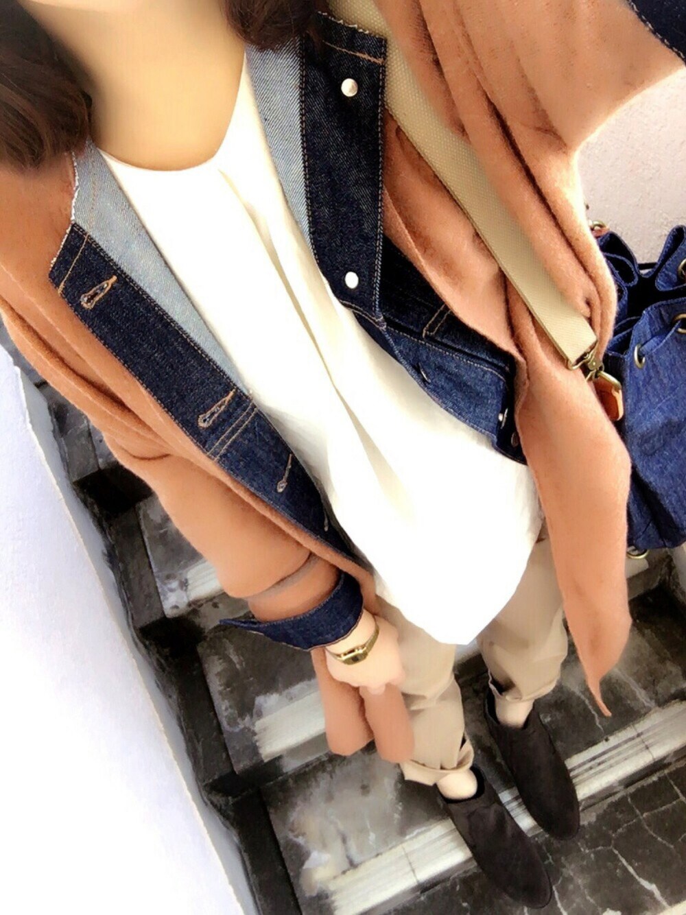 「秋のコーデ、オトナカジュアル、denim、Gジャン、重ね着、オリエンタルトラフィック、アウターONアウター」｜「niko and...のアイテム（その他アウター、ブラウン系）」を使った、paola♪さん（レディース・157cm）の秋コーディネートの1枚目の写真