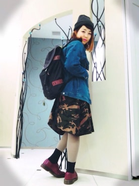 「タイツ×靴下」｜「アイテム（デニムジャケット）」を使った、あいあい。さん（レディース・157cm）の秋コーディネート