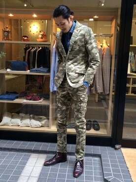 「カモフラパンツ」｜「アイテム（セットアップ）」を使った、Motonao Hisadaさん（メンズ・185cm）の春コーディネート