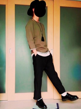 「GLOBAL WORK（グローバルワーク）のフェルトロングブリムハット/705078（ハット）」を使った、あきさん（メンズ・170cm）の春コーディネート