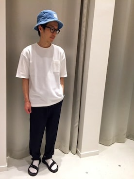 「MYSELF ABAHOUSE（マイセルフアバハウス）のポンチポケTシャツ（Tシャツ/カットソー、ホワイト系）」を使った、川上さん（メンズ・165cm）の夏コーディネート