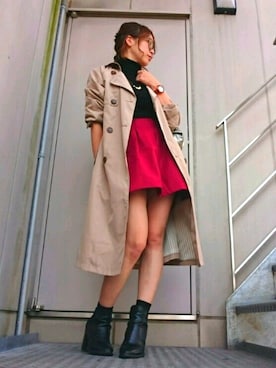 「CELEB TVのアイテム（スカート、レッド系）」を使った、Yuriko  Tsuneokaさん（レディース・155cm）の秋コーディネート