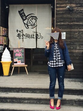 「andemiu」｜「アイテム（デニムジャケット）」を使った、りなっぺさん（レディース・161cm）の春コーディネート