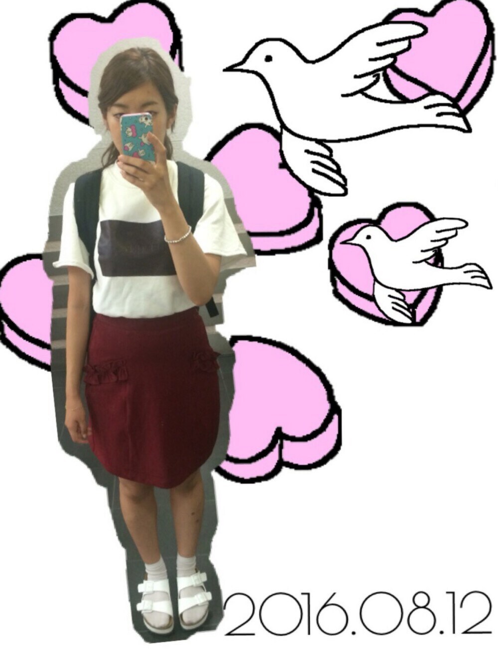 「titty&Co.、ZARA、birkenstock、PHILIPPE AUDIBERT、Herschel、ベルトサンダル、台形ｽｶｰﾄ」｜「BIRKENSTOCKのBIRKENSTOCK ビルケンシュトック ARIZONA アリゾナ 364053 WHITE PLATFORM（サンダル、ホワイト系）」を使った、りなっぺさん（レディース・161cm）の秋コーディネートの1枚目の写真