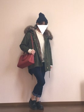 「DHOLIC（ディーホリック）のアイテム（ニットキャップ/ビーニー）」を使った、R  i  n a 。さん（レディース・163cm）の秋コーディネート