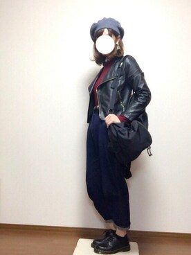 「マムジーンズ」｜「アイテム（ハンチング/ベレー帽）」を使った、R  i  n a 。さん（レディース・162cm）の秋コーディネート