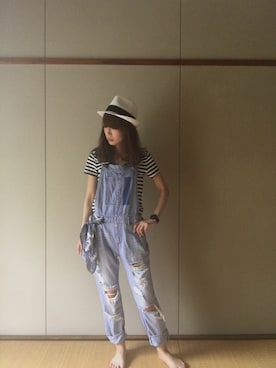 「stradivarius（ストラディバリウス）のアイテム（オールインワン・サロペット）」を使った、あゆさん（レディース・154cm）の夏コーディネート