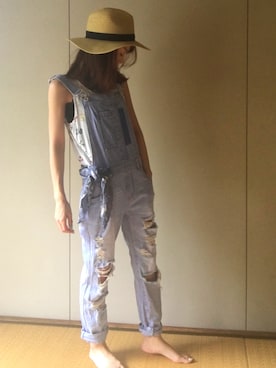 「stradivarius（ストラディバリウス）のアイテム（オールインワン・サロペット）」を使った、あゆさん（レディース・154cm）の夏コーディネート
