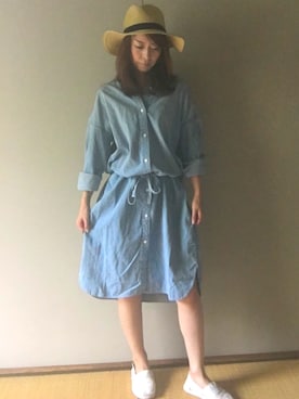 「NANO universe（ナノユニバース）のアイテム（シャツワンピース）」を使った、あゆさん（レディース・154cm）の夏コーディネート