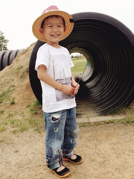 「BIT'Z（ビッツ）のアイテム（帽子）」を使った、Hi_chan.Ma_chanさん（キッズ・100cm）の夏コーディネート