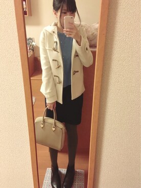 「水色」｜「アイテム（ダッフルコート）」を使った、halさん（レディース・152cm）の冬コーディネート