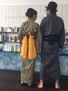 「no brand（ノーブランド）のアイテム（ハット、ブラック系）」を使った、アコースティックブックカフェバーバイさん（レディース）の夏コーディネート