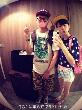 「アイテム（カーゴパンツ、イエロー系）」を使った、小照子さん（メンズ・178cm）の冬コーディネート