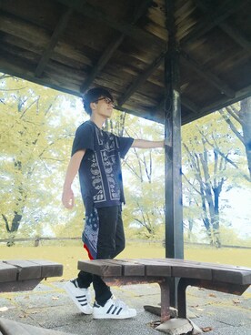 「アディダスオリジナルス」｜「アイテム（財布/小物）」を使った、りょうすけさん（メンズ・163cm）の夏コーディネート