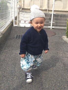 「ZARA KIDSのアイテム（ノーカラージャケット）」を使った、緋彩×緋志さん（キッズ・70cm）の春コーディネート