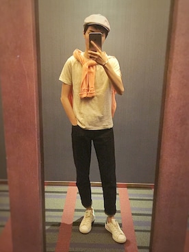 「アイテム（キャスケット、パープル系）」を使った、TadaCorgiさん（メンズ・165cm）の夏コーディネート