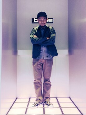 「A BATHING APE（アベイシングエイプ）のアイテム（ナイロンジャケット）」を使った、古谷幸多さん（メンズ・174cm）の冬コーディネート