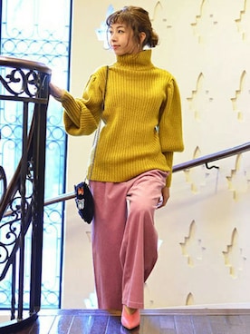 「マスタード」｜「アイテム（ブーティ）」を使った、ROSE BUD本社 STAFFさん（レディース・153cm）の冬コーディネート