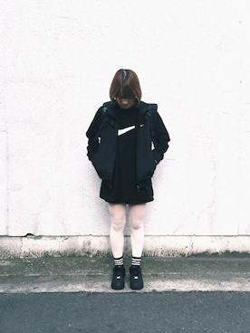 「ブラック×ホワイト」｜「アイテム（ブルゾン）」を使った、みみみさん（レディース・153cm）の春コーディネート