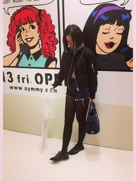 「原宿」｜「アイテム（ミリタリージャケット）」を使った、candychenさん（レディース・165cm）の春コーディネート