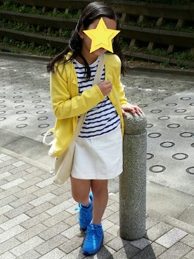 「ZARA KIDSのアイテム（カーディガン/ボレロ、イエロー系）」を使った、ポーさん（キッズ・149cm）の春コーディネート