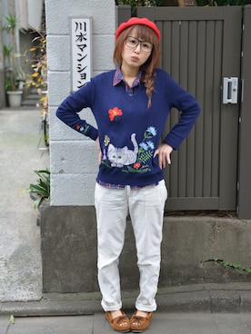 「ネコ」｜「アイテム（モカシン/デッキシューズ）」を使った、みーこさん（レディース・165cm）の春コーディネート