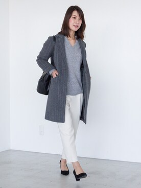 「NATURAL BEAUTY BASIC（ナチュラルビューティーベーシック）のアイテム（チェスターコート）」を使った、NBB STAFF02さん（レディース・165cm）の秋コーディネート