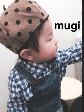 「柄×柄」｜「アイテム（サロペット/オーバーオール）」を使った、mugimugiさん（キッズ・70cm）の春コーディネート