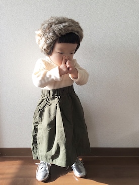 「babyGAP（babyGAP）のアイテム（シューズ）」を使った、mugimugiさん（キッズ・80cm）の冬コーディネート