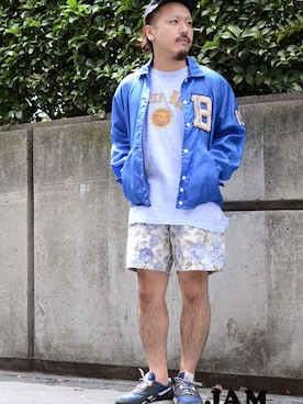 「大阪」｜「アイテム（スタジャン）」を使った、古着屋JAMさん（メンズ・165cm）の夏コーディネート