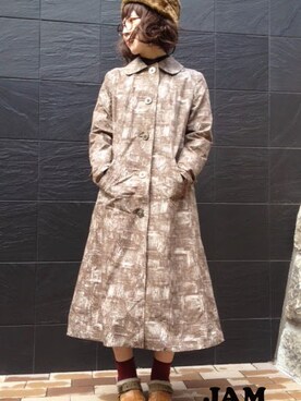 「大阪」｜「アイテム（ステンカラーコート）」を使った、古着屋JAMさん（レディース・160cm）の秋コーディネート