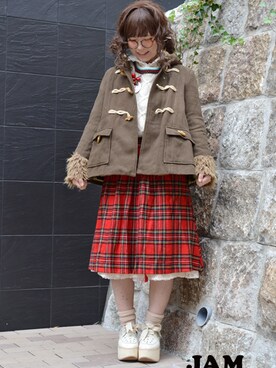 「USA」｜「アイテム（ダッフルコート）」を使った、古着屋JAMさん（レディース・160cm）の秋コーディネート