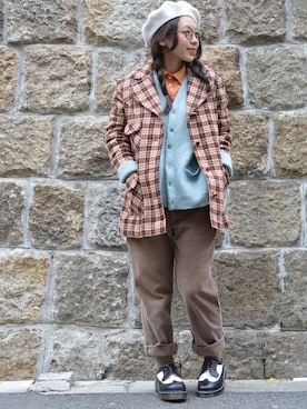 「タータンチェック」｜古着屋JAMさん（レディース・154cm）の冬コーディネート