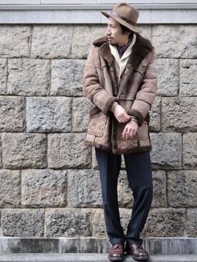 「ムートンコート」｜「アイテム（その他アウター）」を使った、古着屋JAMさん（メンズ・184cm）の冬コーディネート