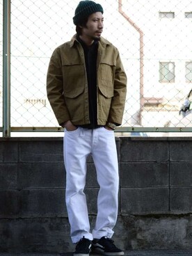 「オイルドジャケット」｜「アイテム（カバーオール）」を使った、古着屋JAMさん（メンズ・184cm）の冬コーディネート