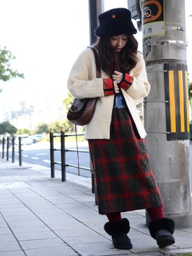 「タータンチェック」｜古着屋JAMさん（レディース・154cm）の冬コーディネート