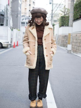 「アイテム（ムートンコート）」を使った、古着屋JAMさん（レディース・160cm・20代）の冬コーディネート