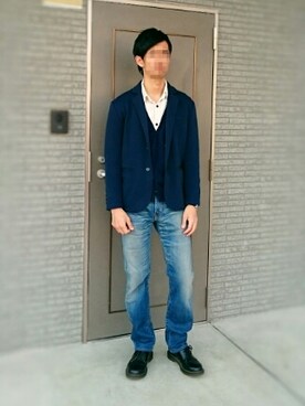 「紺ジャケット」｜「アイテム（その他）」を使った、kenjiさん（メンズ・172cm）の冬コーディネート