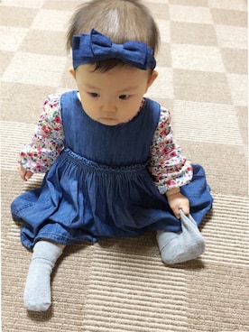 「アイテム（ヘアアクセサリー、ブルー系）」を使った、yuzuponさん（キッズ・70cm）の秋コーディネート