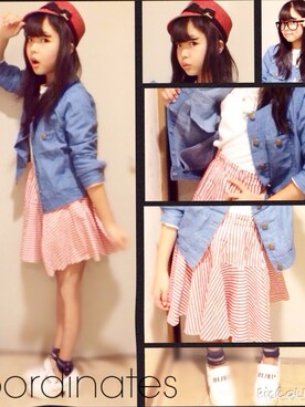 「NICE CLAUP（ナイスクラップ）のアイテム（ジャケット/アウター）」を使った、♡Ramu♡さん（キッズ・150cm）の冬コーディネート