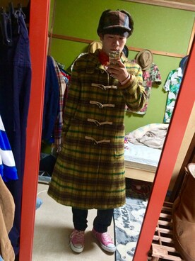 「PPFM（ピーピーエフエム）の古着のPPFMです。（ダッフルコート、イエロー系）」を使った、かいーんさん（メンズ・168cm）の冬コーディネート