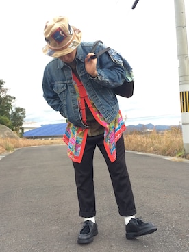 「CA4LA（カシラ）のアイテム（ハット、ベージュ系）」を使った、かいーんさん（メンズ・168cm）の冬コーディネート