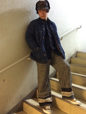 「A.P.C.（アーペーセー）のアイテム（キャップ、ブラウン系）」を使った、かいーんさん（メンズ・168cm）の冬コーディネート